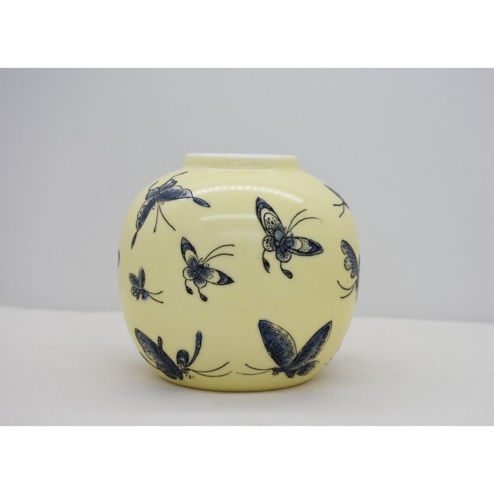 Vintage Otagirl 1995 Yellow Vase with‎ Blue Butterflies